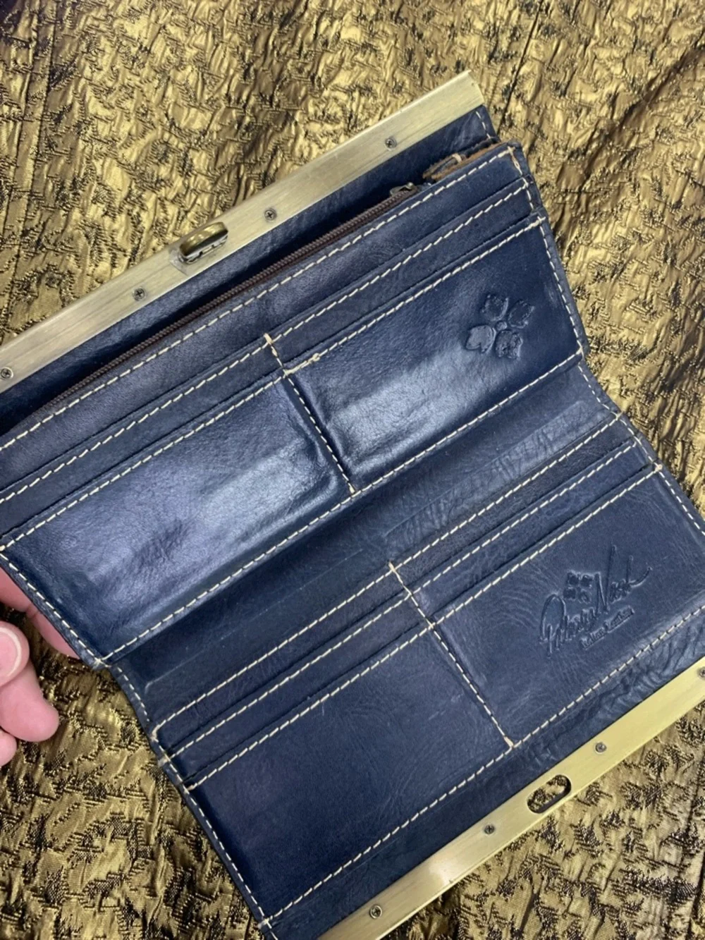 Patricia Nash Navy and Rust Floral Frame Wallet